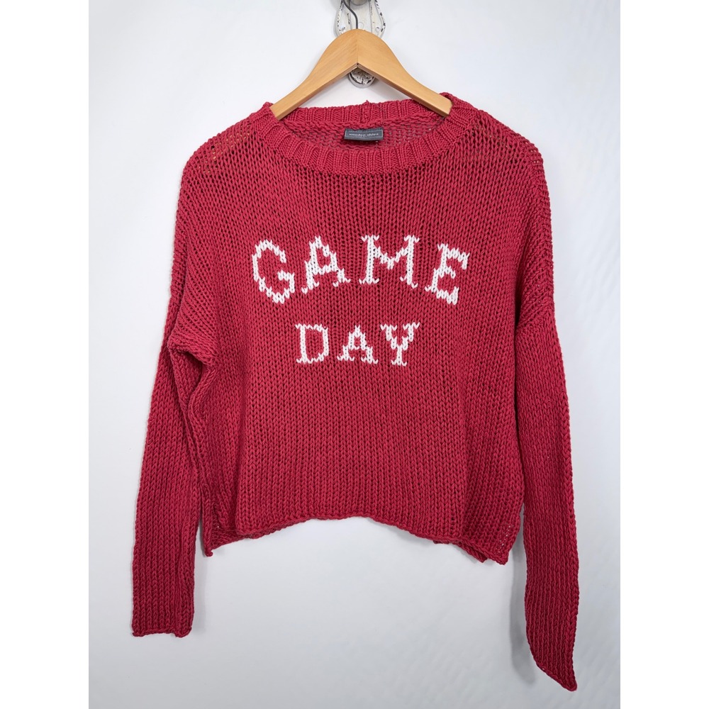 Wooden Ships Sweater Womens XS Red Game Day Knit Cropped Slouchy Pullover